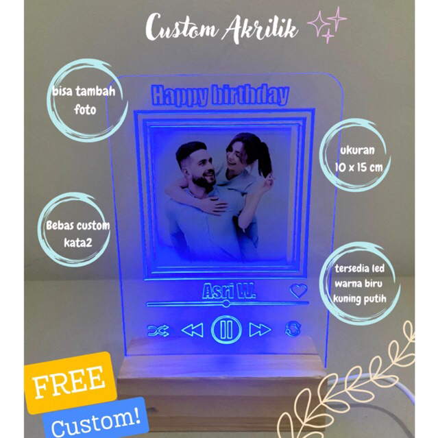 CUSTOM AKRILIK FRAME FOTO LED | CUSTOM KADO ULANGTAHUN WEDDING ANNIVERSERY WISUDA | CUSTOM SOUVENIR 