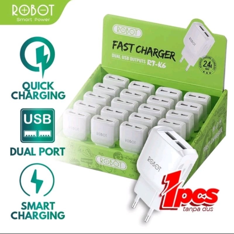 Charger/ Robot Travel Adaptor Model :RT-K6 2.4A Dual USB  Output Fast Charger Adaptor Robot Pengisia