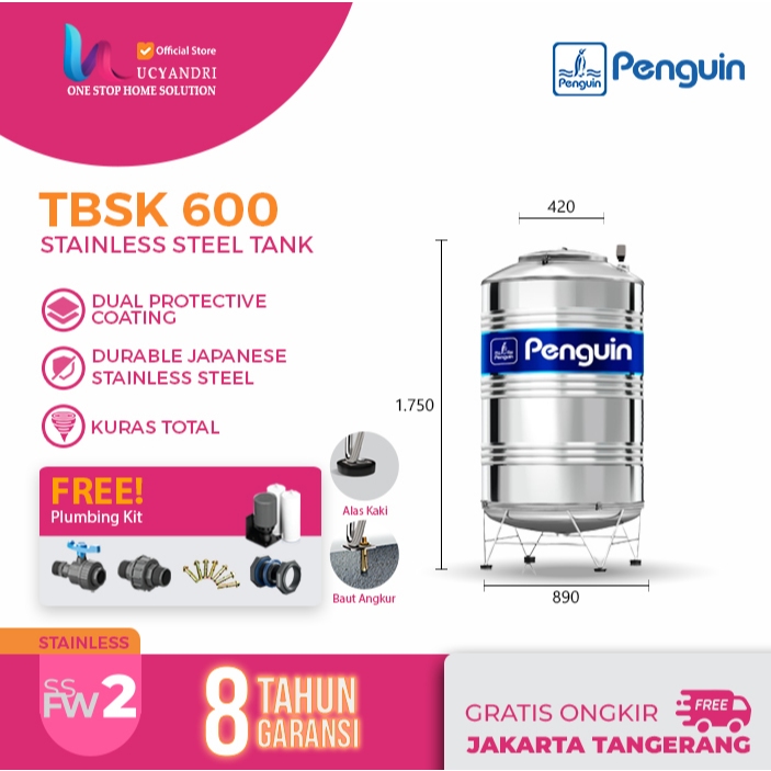 Tangki Air  Penguin Stainless TBSK 600 STAINLESS STEEL / Toren Air / Tandon Air