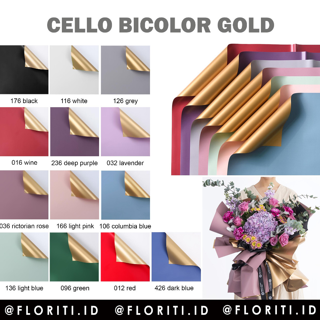 

(20 lembar) Kertas Buket Cellophane Bicolor Gold/Cellophane Double Side