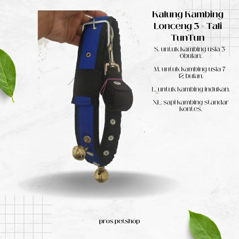 Kalung Kambing Lonceng Tiga + Tali tuntun, Kalung Kambing Etawa