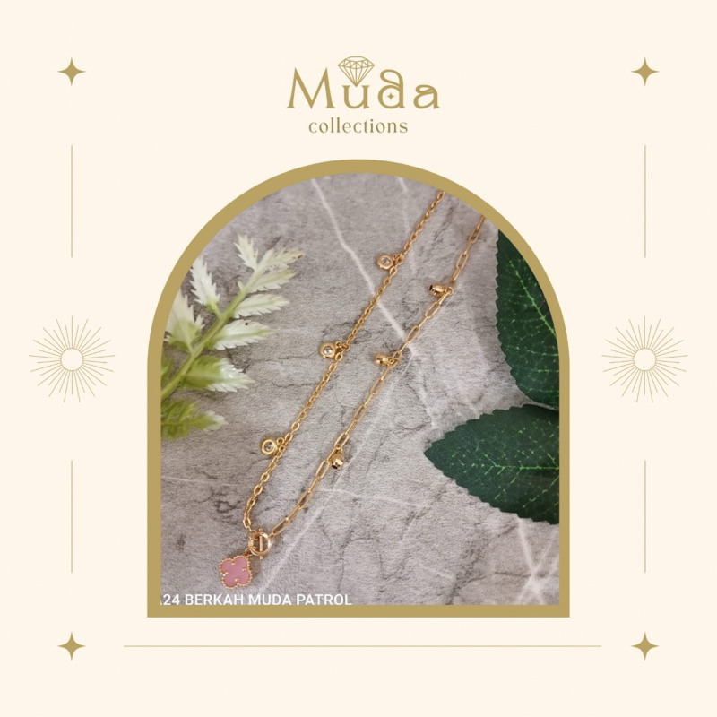 Gelang Kaki Dewasa Model Bunga Pink Variasi Rantai Kadar 375/8k