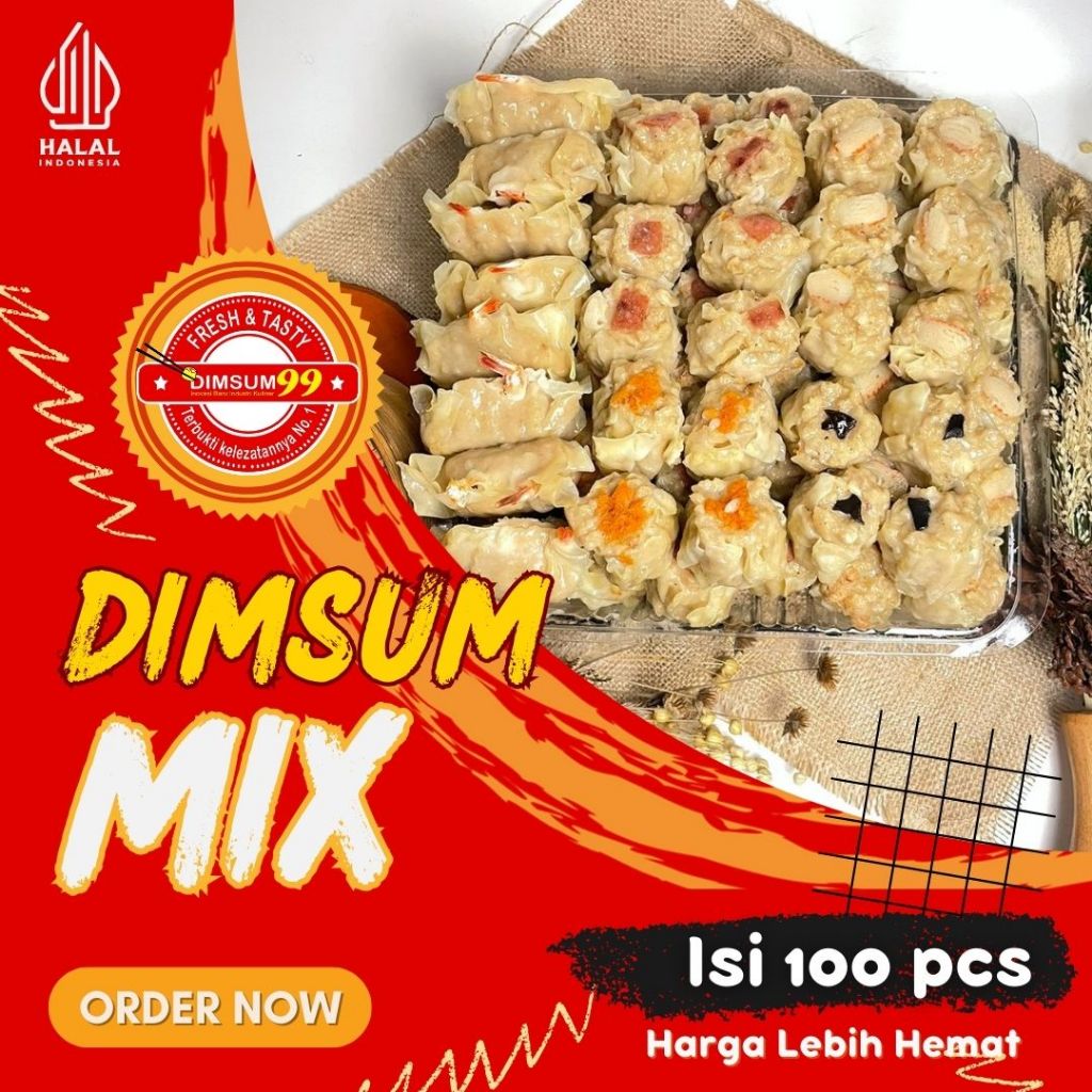 

Dimsum Ayam Mix Toping Frozen isi 100 pcs - Sehat & Halal Free Saos Merah & Lada Hitam