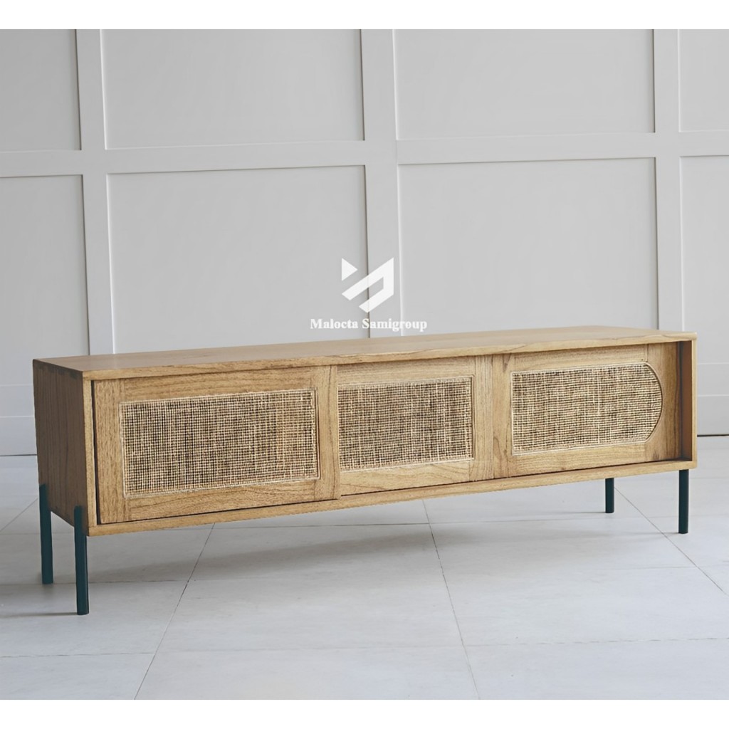 Meja TV Minimalis Modern Bufet TV Rak TV Minimalis Kombinasi Rotan Kayu Jati Asli Jepara Furniture