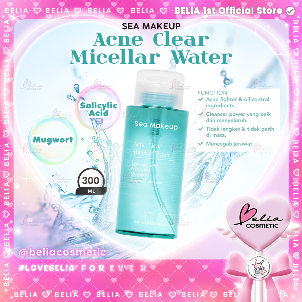 ❤ BELIA ❤ SEA MAKEUP Acne Clear Micellar Water 300ml | Pembersih Wajah Make Up Remover Cleansing Wat