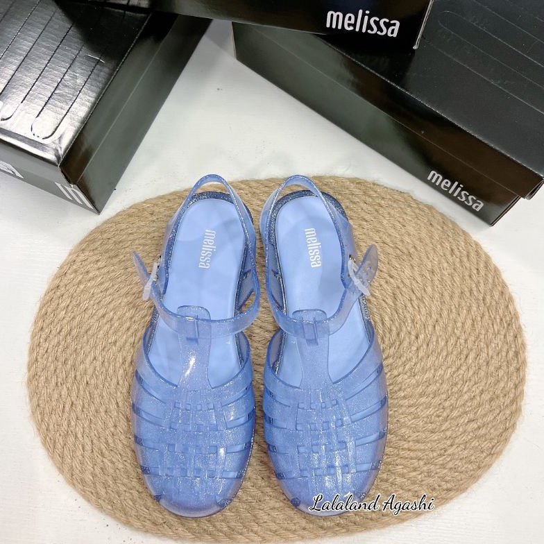 KODE W23H Sepatu Possesion AD Blue glitter sepatu jelly wanita