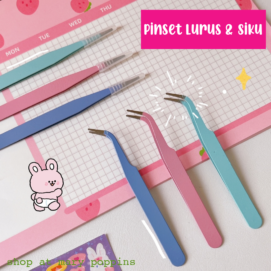 

Pinset Hand Tweezers Lurus Siku Warna Pastel Multifungsi untuk Eyelash Bulu Mata atau DIY Sticker Jurnaling