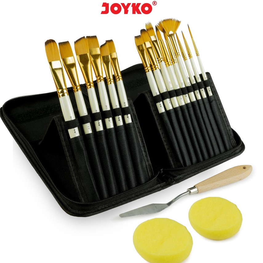 

KODE M65S Joyko Kuas Lukis Set 15 Pisau Palet Spons Storage Bag Art Brush