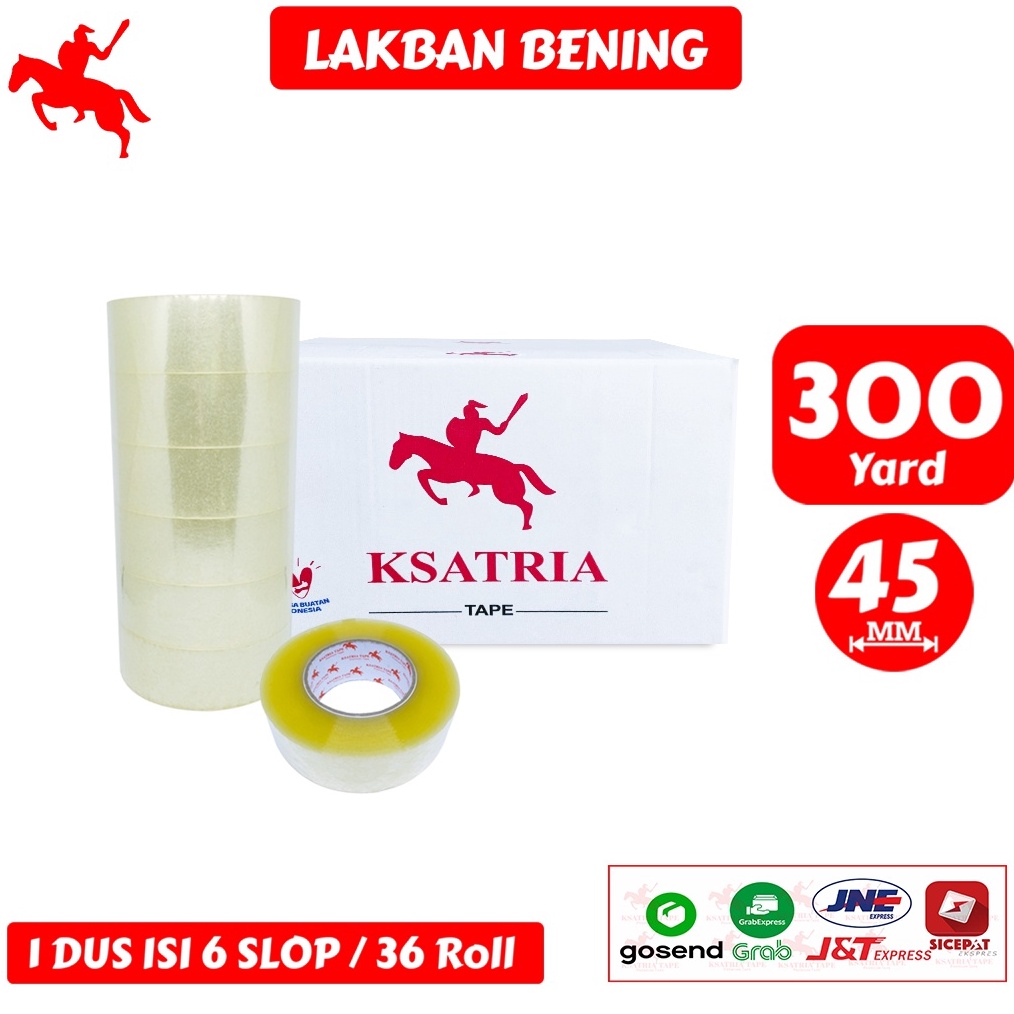 

KODE U46H Lakban OPP Tape Lakban Bening KSATRIA Tape 3 Yard 1 Dus