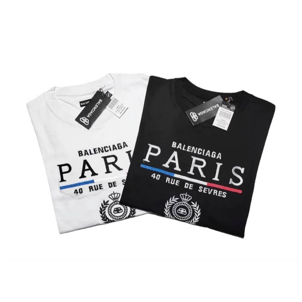 T-shirt Balenciaga Paris Aksen Bordir Lengan Pendek Bahan Cottun Combed 24s Full Tag Dan Label Tag