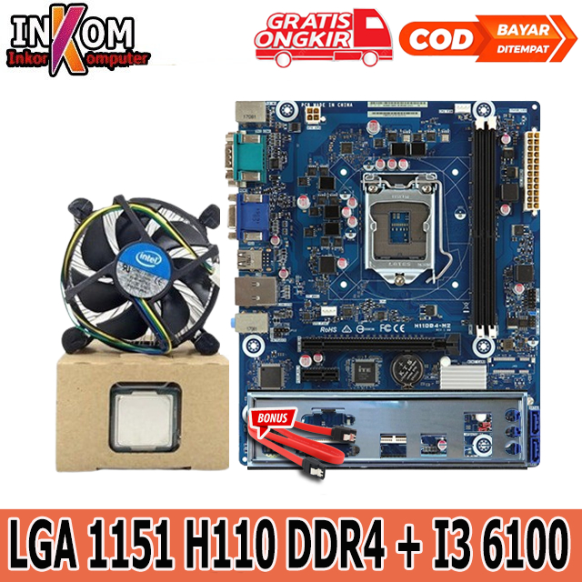 Paket Mobo H110 LGA 1151 DDR4 Plus Processor i3 6100 Fan intel