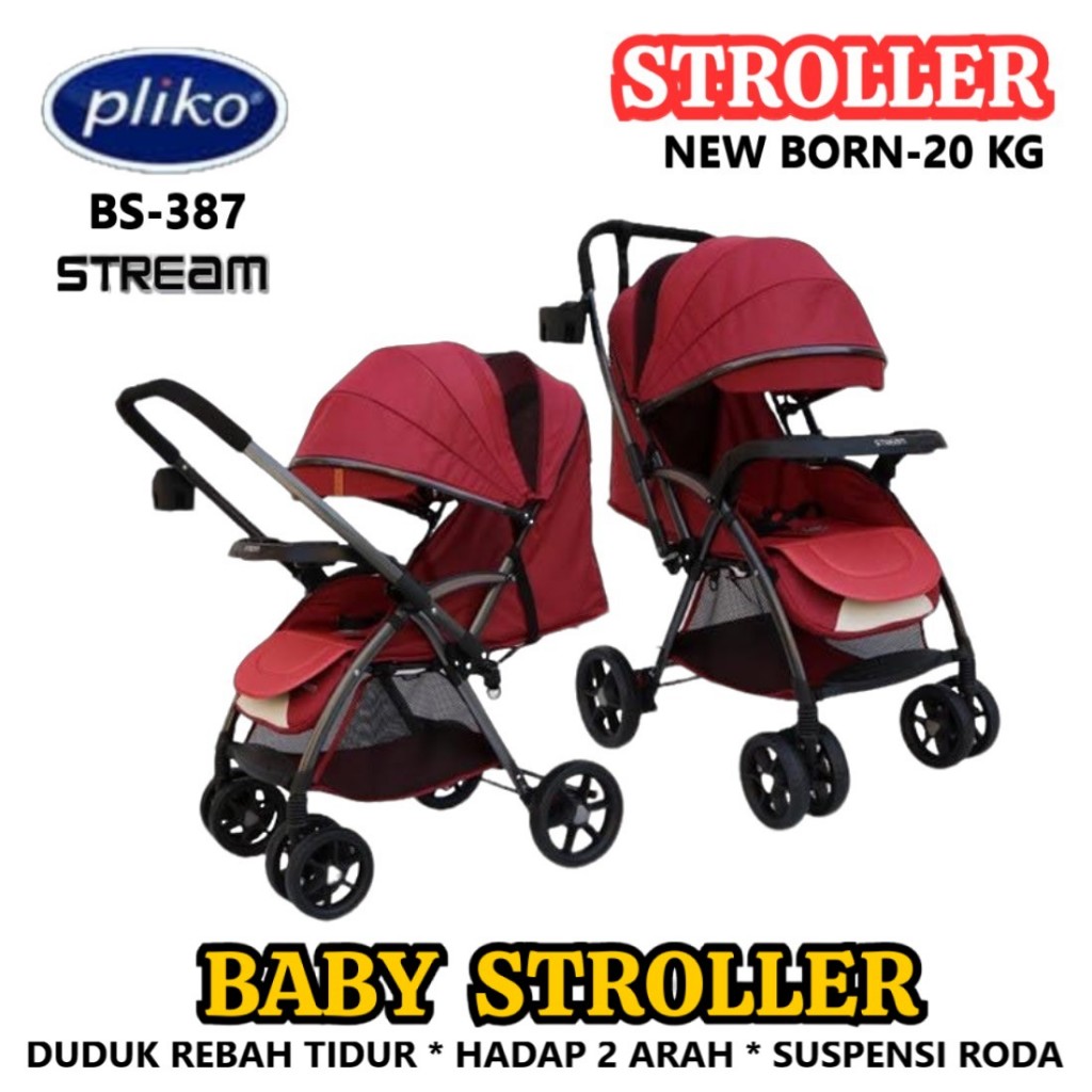 Kereta Bayi Pliko BS387 Stream New Born-3 Tahun Hadap Depan Belakang 3 Pengaturan Posisi Stroller