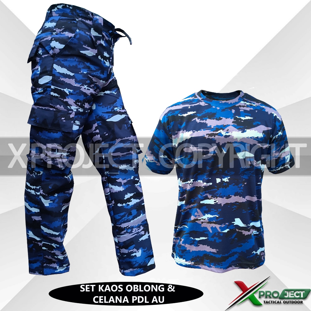 Satu Set Setelan Baju Kaos Celana Panjang Loreng Pria Cargo AU