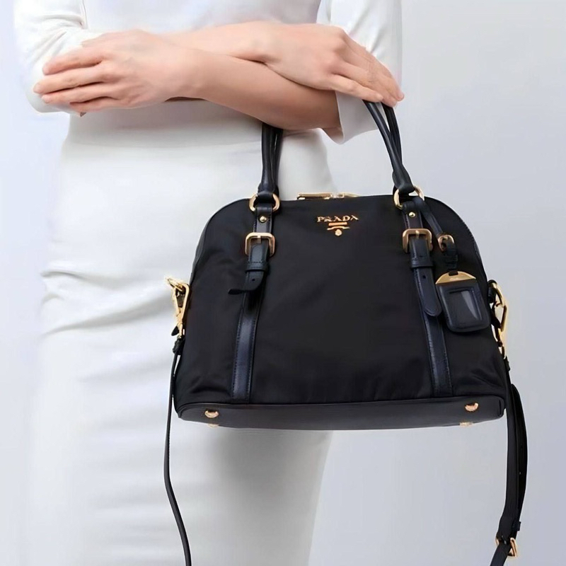 Original Prada Tessuto Alma Dome Handbag / Shoulder / Crossbody Bag in Nylon Saffiano Leather