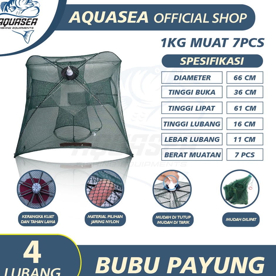 Inovatif AQUASEA  Payung Bubu 4 Lubang Jaring Jebakan Perangkap Udang ikan Kepiting Model Payung 4 L