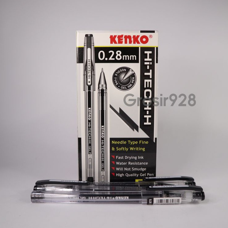 

Per 12 Pen Gel Kenko Hi Tech Hitech HiTech 28 mm Pulpen Pena Gel Needle Pen warna Hitam Biru