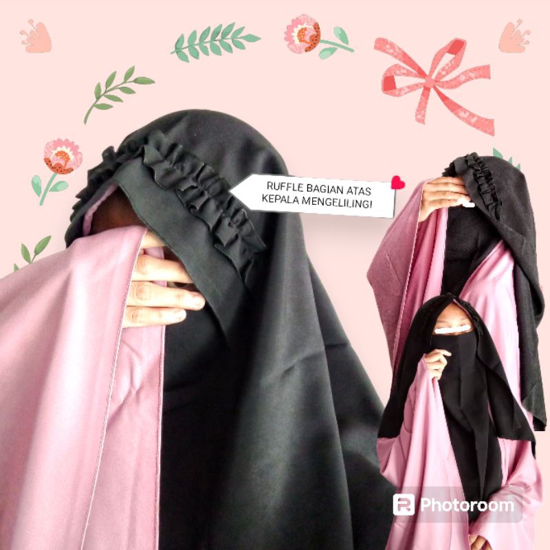 niqab bandana kriwil/warna hitam (preloved) 1x pemakaian like new