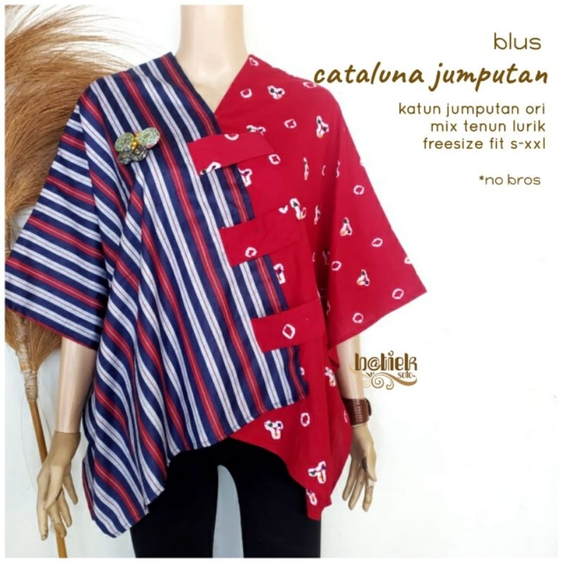 Blouse Batik Wanita Modern Blouse Kalong / Kelelawar Mix Katun Mix Lurik Batik Kuliah Kerja Kantoran