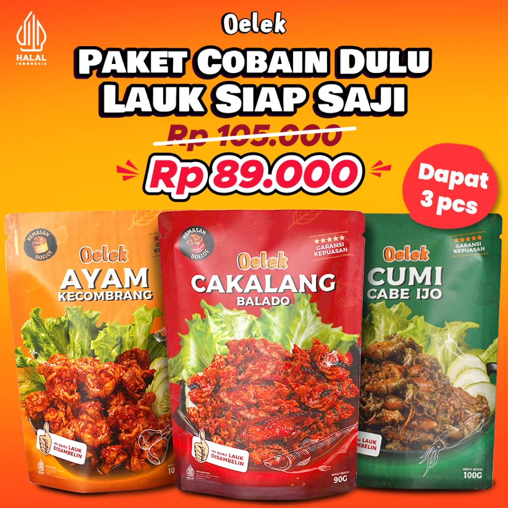 	 Oelek Paket Cobain Dulu Si Laoek / Cakalang Balado / Cumi Cabe Ijo / Ayam Kecombrang / Lauk Siap Saji	