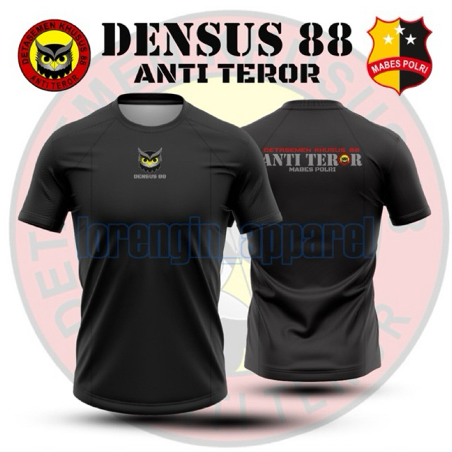 Kaos Densus 88 / Baju Anti Teror Mabes Polri / Jersey Densus 88 / Baju Densus 88 Lengan Pendek Hitam