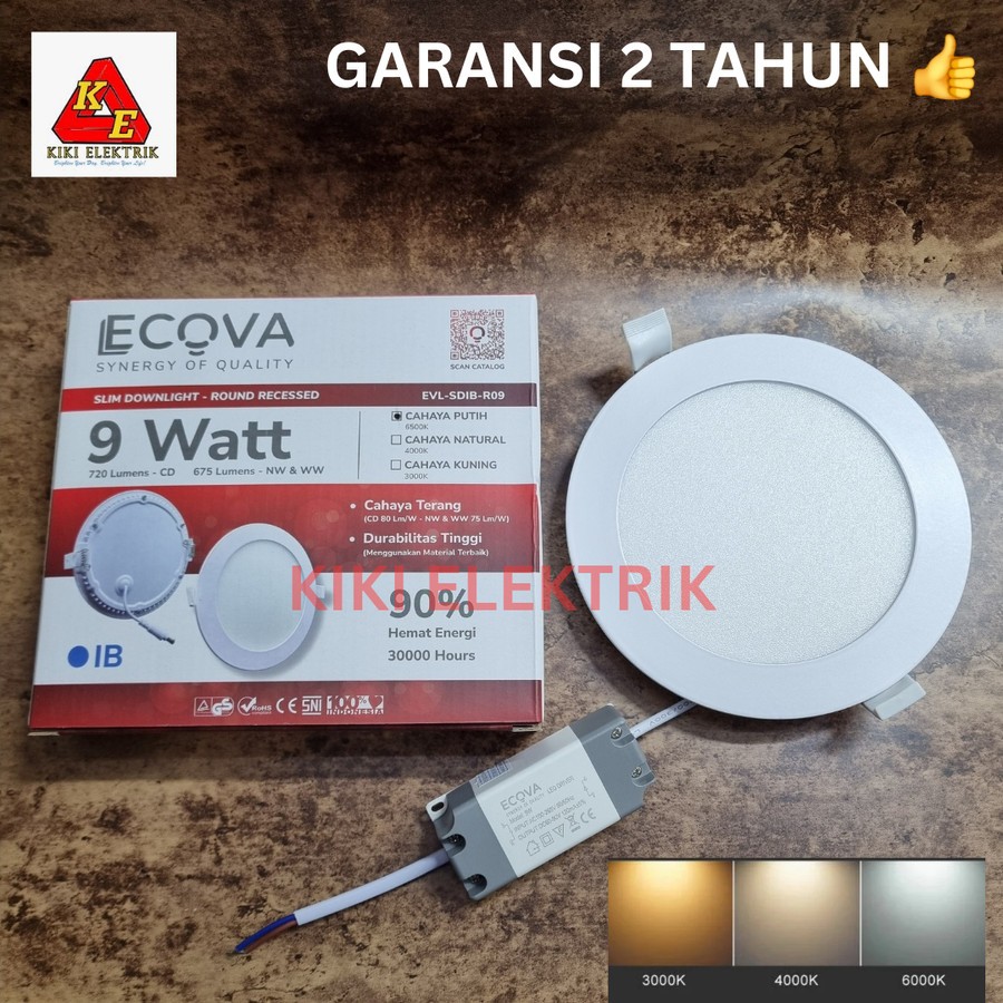 ECOVA LED Slim Downlight 9 Watt Inbow Bulat / LED Panel Downlight / Garansi 2 Tahun