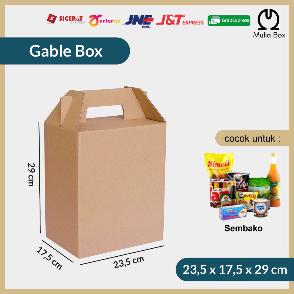 

Kardus Packing Jinjing / Gable Box 23,5 x 17,5 x 29 cm Sembako Hampers Bingkisan Corrugated Sedang