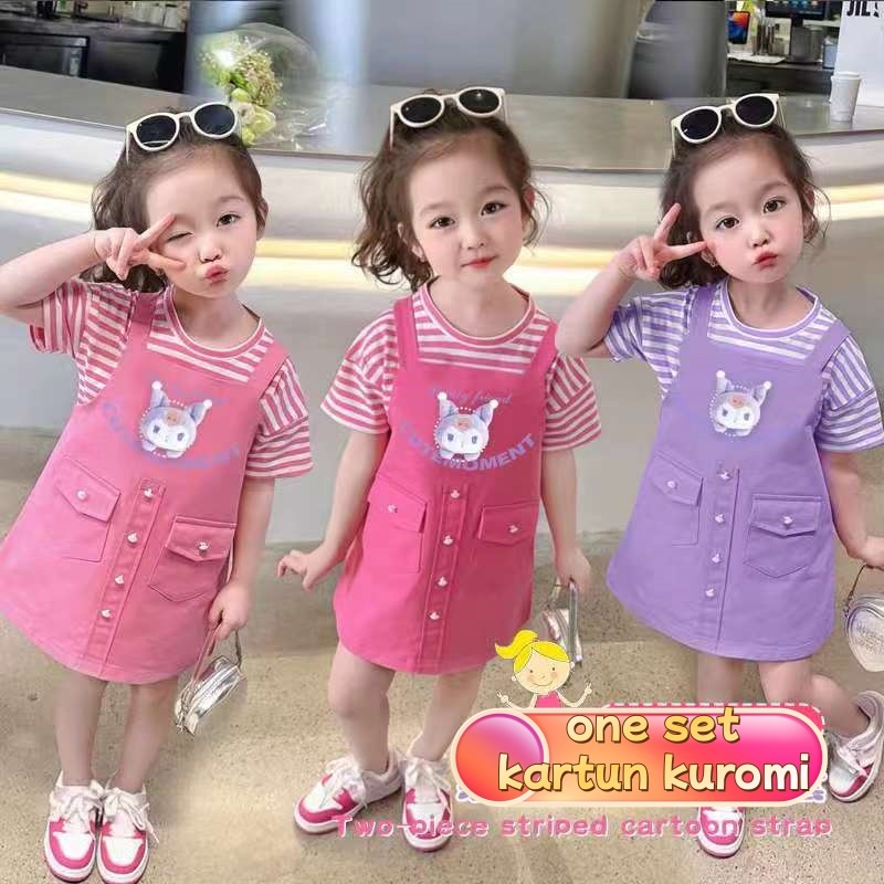 Rok Setelan Kuromi Romper Usia 1-4TH/Jumpsuit Lucu Anak Perwmpuan / Rok Overball 3D Kuromi dan Kaos/
