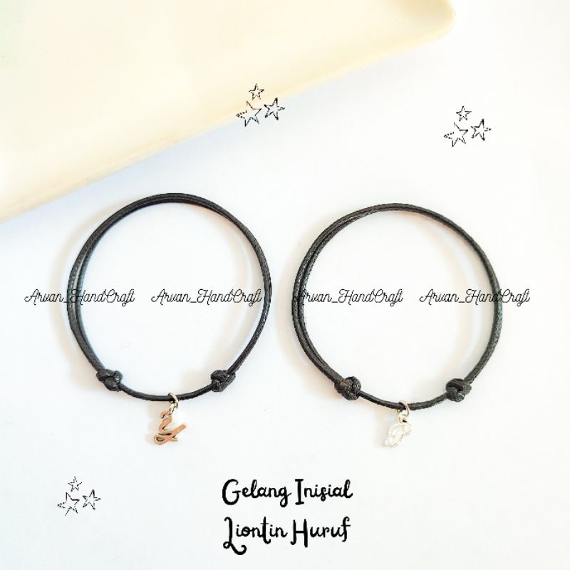 Gelang Inisial Liontin Huruf / Gelang Tali Kulit Liontin Huruf