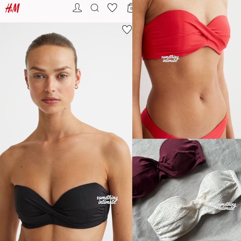 KODE H73H SALE HM Twist Wired Bandeau Bikini Bra Lightly Lined Basic Black Bikini Top Small Size Min
