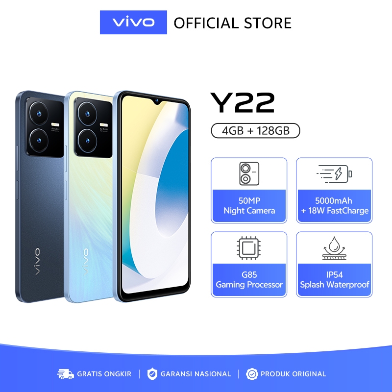 [NEW LAUNCH] vivo Y22 (4/128) - Helio G85, 50MP Camera, Splash Waterproof, 5000mAh Battery + 18W FastCharge, Y21, Y21A, Y20s, Y20 2020