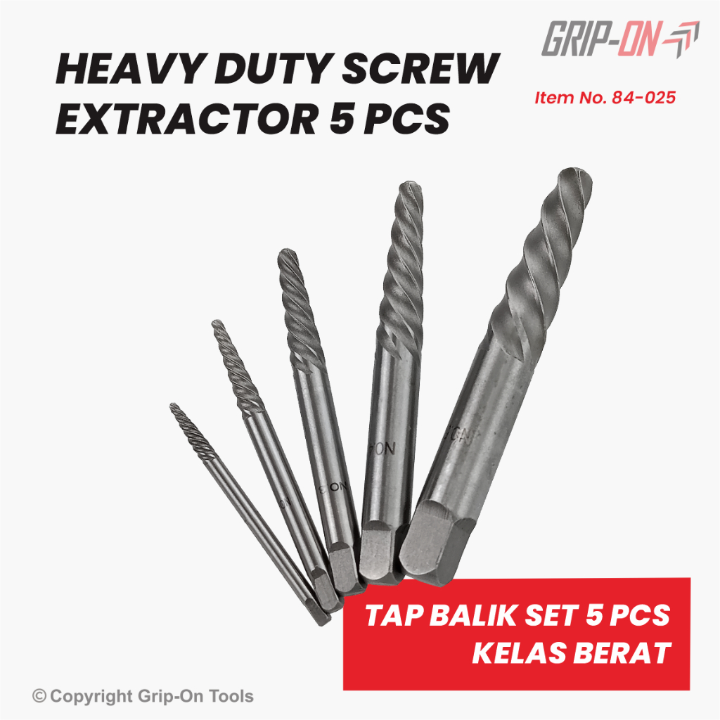 Grip-On Heavy Duty Screw Extractor Tap Balik Kelas Berat Set 5 Pcs