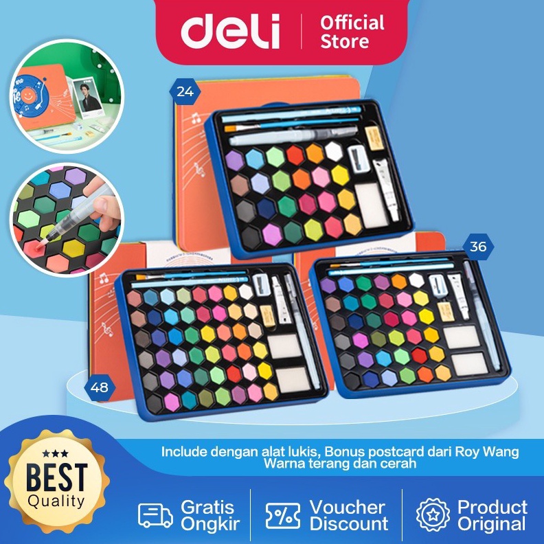 

KODE S66N Deli Solid Watercolor Paint Set Air Padat Warna Terang Dengan Kuas Air Otomatis 7393636 7393624 Murah