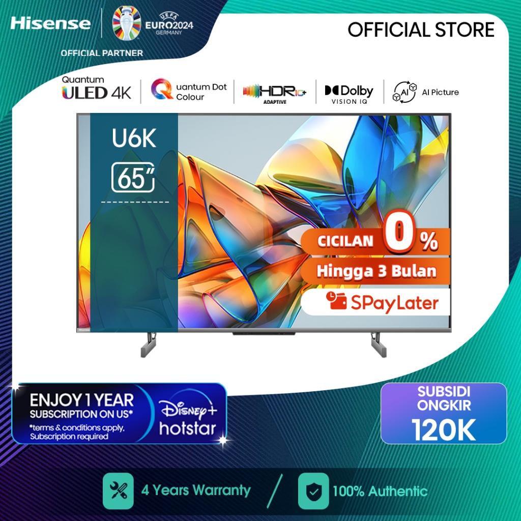 Hisense 65U6K 65 inch 4K ULED Smart TV-Bezelles design-Dual Band Wifi-Dolby Vision & Audio-MEMC-eARC