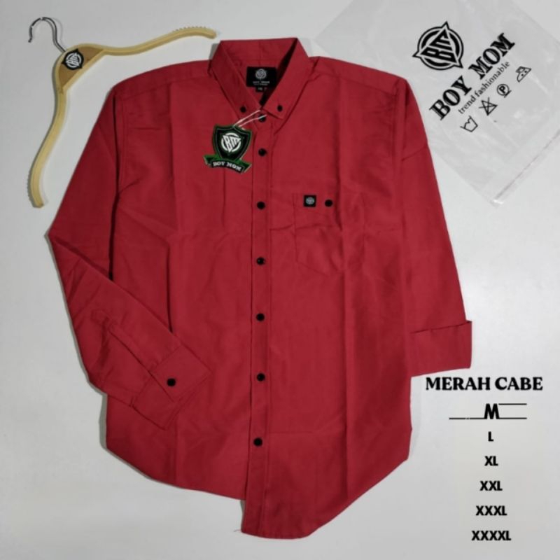 Kemeja Merah Cabe Pria Lengan Panjang Formal Hem Polos Pria Casual Kemeja Kantor Pria Merah Cabe