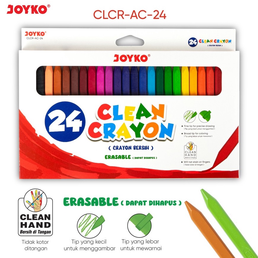 

KODE W78J Krayon Bersih Clean Crayon Joyko CLCRAC24 24 Warna