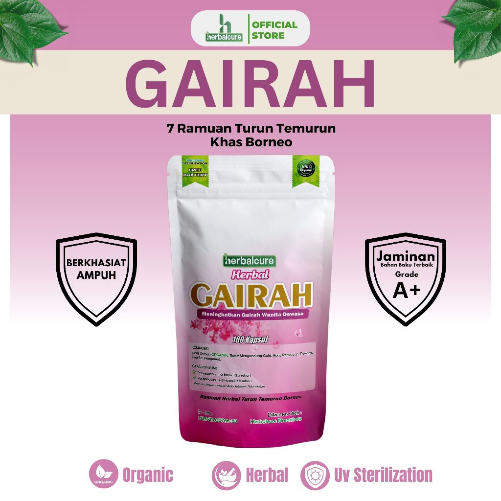 GAIRAH Herbalcure 7 Ramuan Borne Gairah Wanita Libido Wanita Merapatkan & Mengencangkan 100 Kapsul