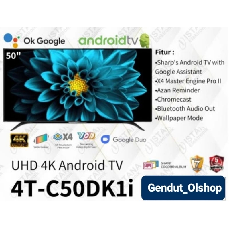 (Khusus Wilayah Kota Palembang) LED TV 50 INCH SHARP ANDROID TV 4K 4T-C50DK1I, TV Led Sharp 50inch U
