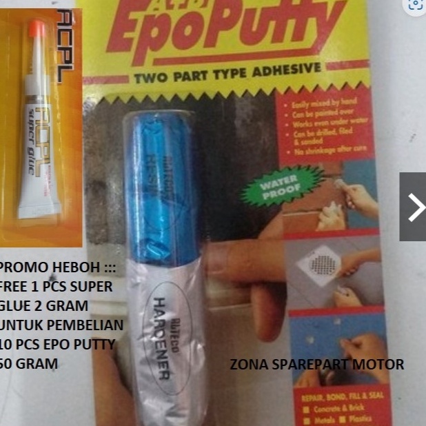 

Diskon Spesial EPO Putty PORTING LEM KAPAL water proof 5 gram ALTECO SPECIAL BONUS SUPER GLUE 2 GRAM SETIAP PEMBELIAN 1 PCS DAN KELIPATANNYA