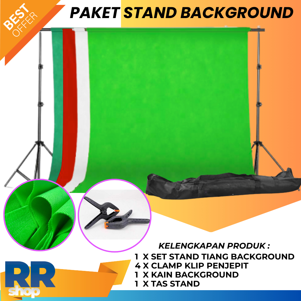 Stand Background Backdrop Foto Studio Green Screen Paket Lengkap Fotografi