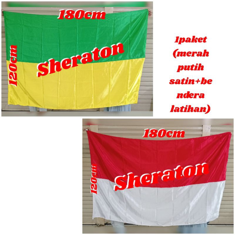 

1paket bendera merah putih satin + bendera latihan bahan satin UK. 120cm x 180cm