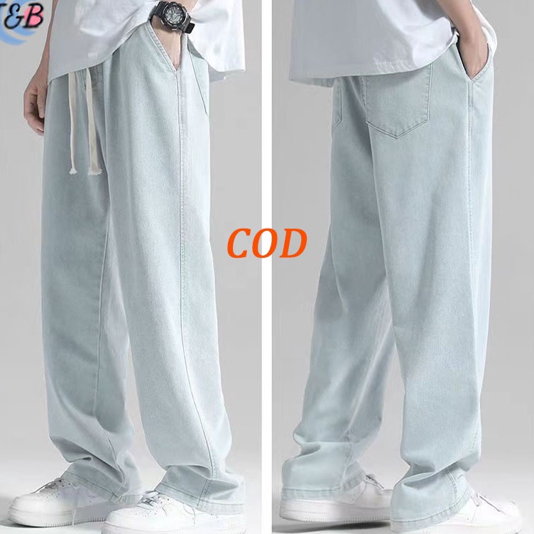 Sekarang Populer  Celana kulot jeans pria jeans pinggang karet jumbo Baggy jeans pria Celana panjang