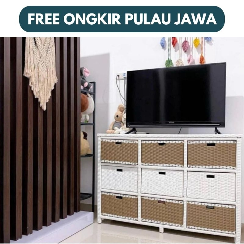 Lemari 9 Laci Rotan Sintetis