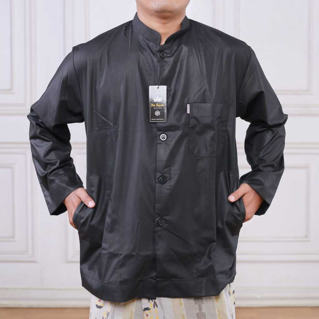 Baju Koko Hitam Polos Pria Dewasa Lengan Panjang
