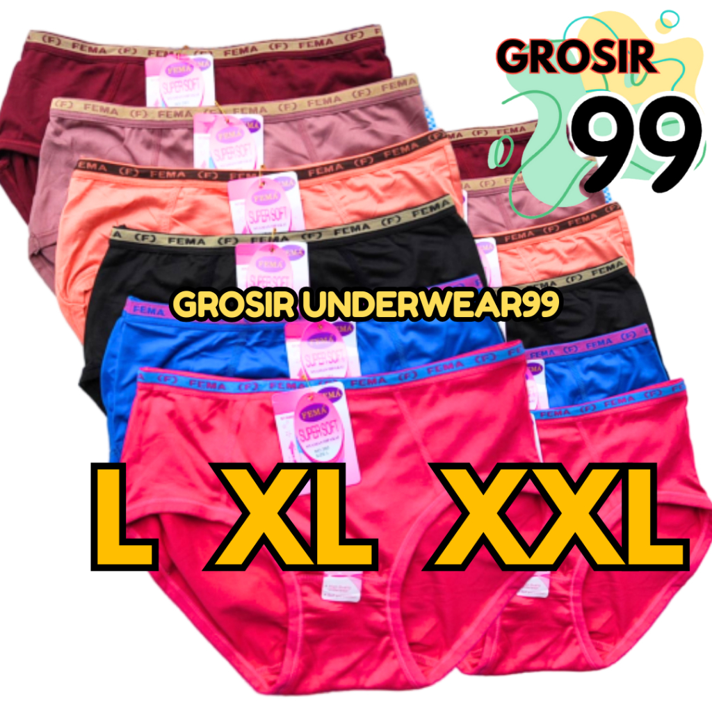 LUSINAN 12 PCS CD KATUN FEMA 393 LEMBUT CELANA DALAM WANITA MIDI PEREMPUAN KOLOR POLOS GROSIR99