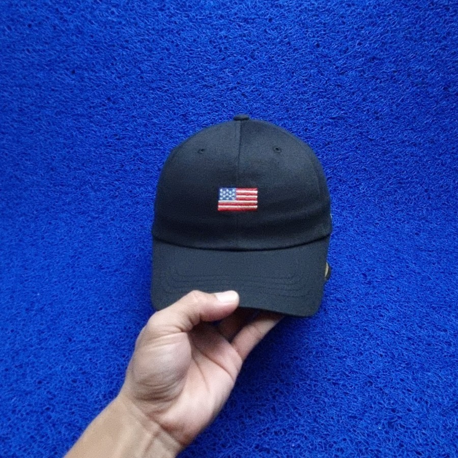 topi plateau american flag hitam tebal