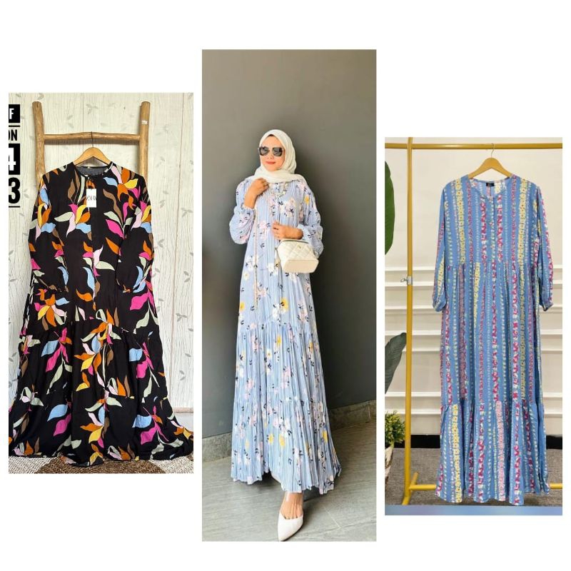 TERBARU GAMIS RAYON ZR MOTIF DAUN//GAMIS RAYON KEKINIAN