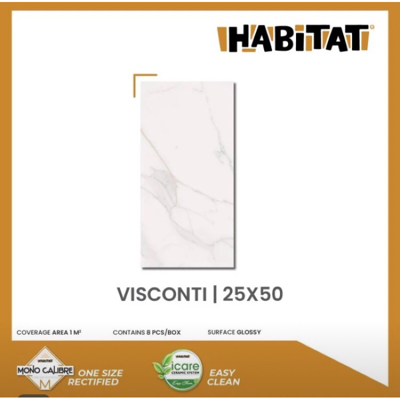keramik dinding wall 25x50 kilap glossy glosy putih marmer carara visconti habitat milan kw3