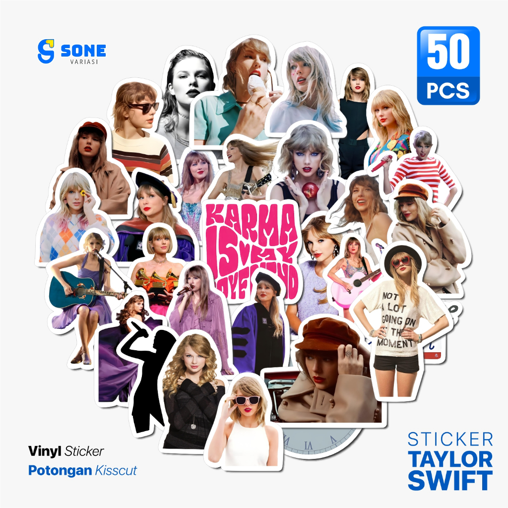 

Stiker Band Taylor Swift Pack Paper Vinyl Waterproof Sticker Buku Journal Koper Casing HP Laptop Tumbler