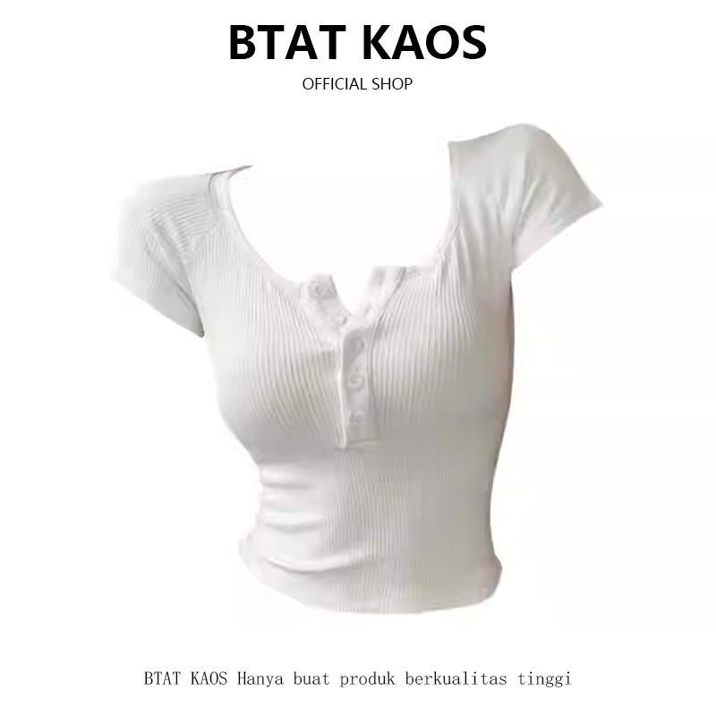 BTAT Crop Top Y2k Polos Korea / Kaos Knit Rib Wanita / Slim Fit Crop Top Kancing Depan