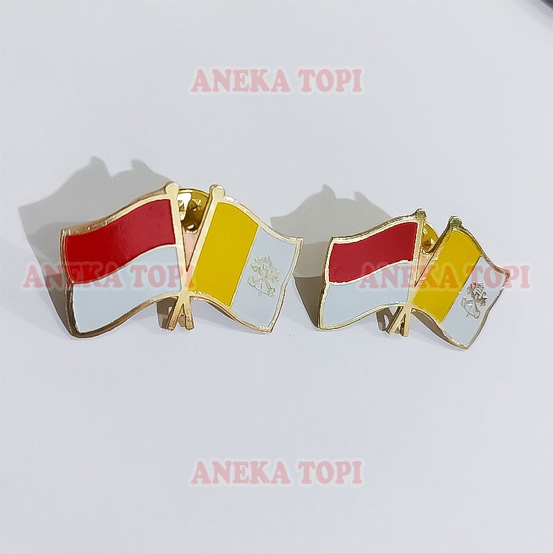Pin Cross Flag Indonesia Vatikan Pin Bendera Persahabatan Indonesia Vatikan - Aneka Topi